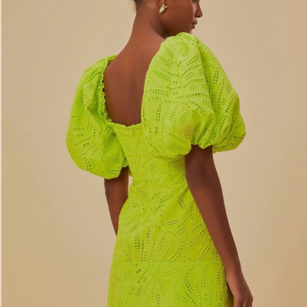 NWT Farm Rio Monstera Eyelet Green Short Sleeve Mini Dress. Size S